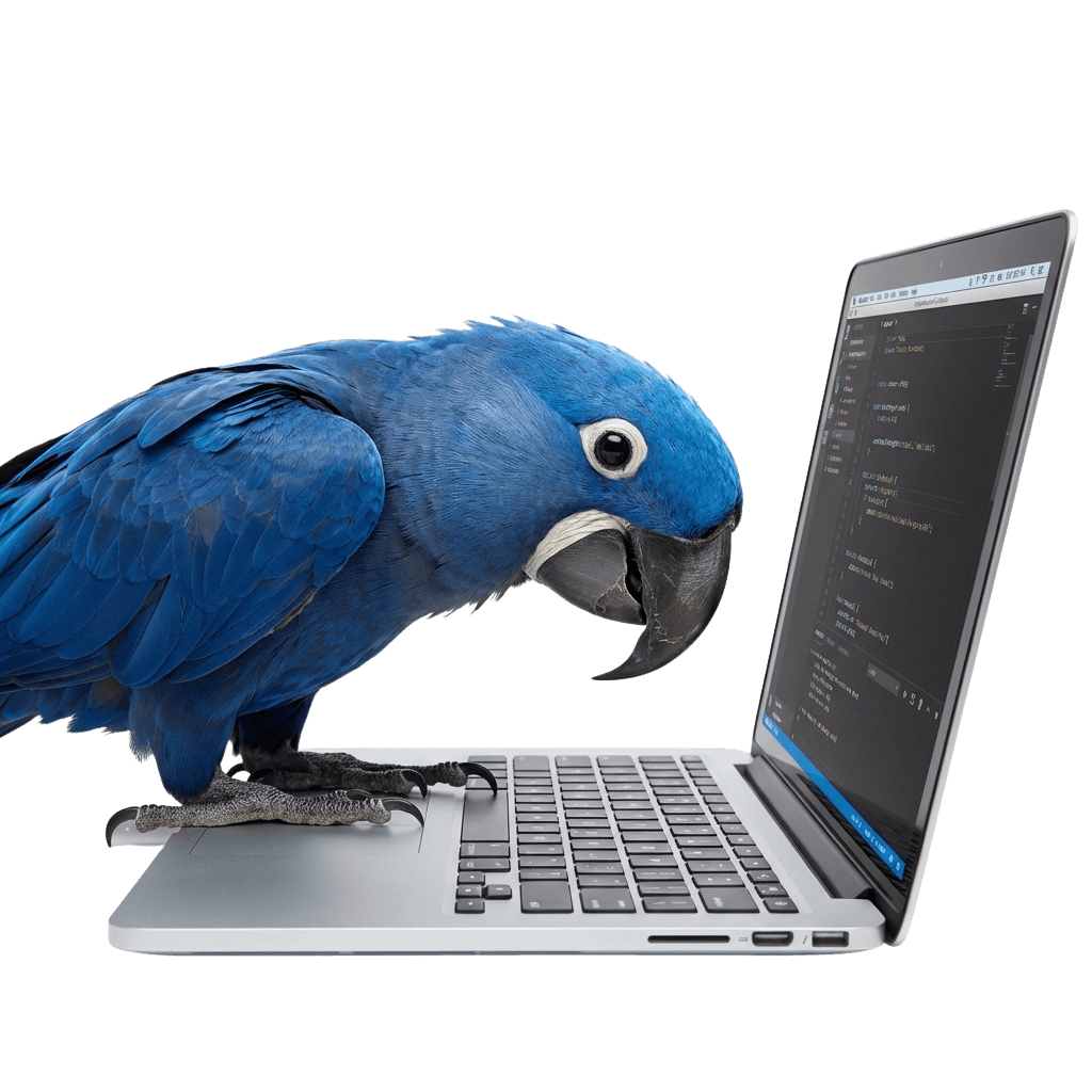 Parrot working on laptop